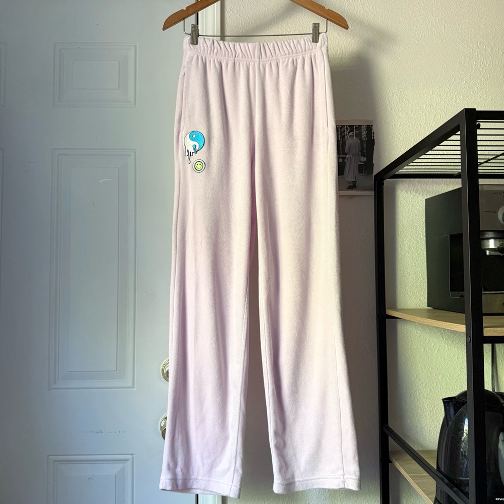 FABLETICS pink terry cloth athletic patch wide leg‎ elastic pull on pants